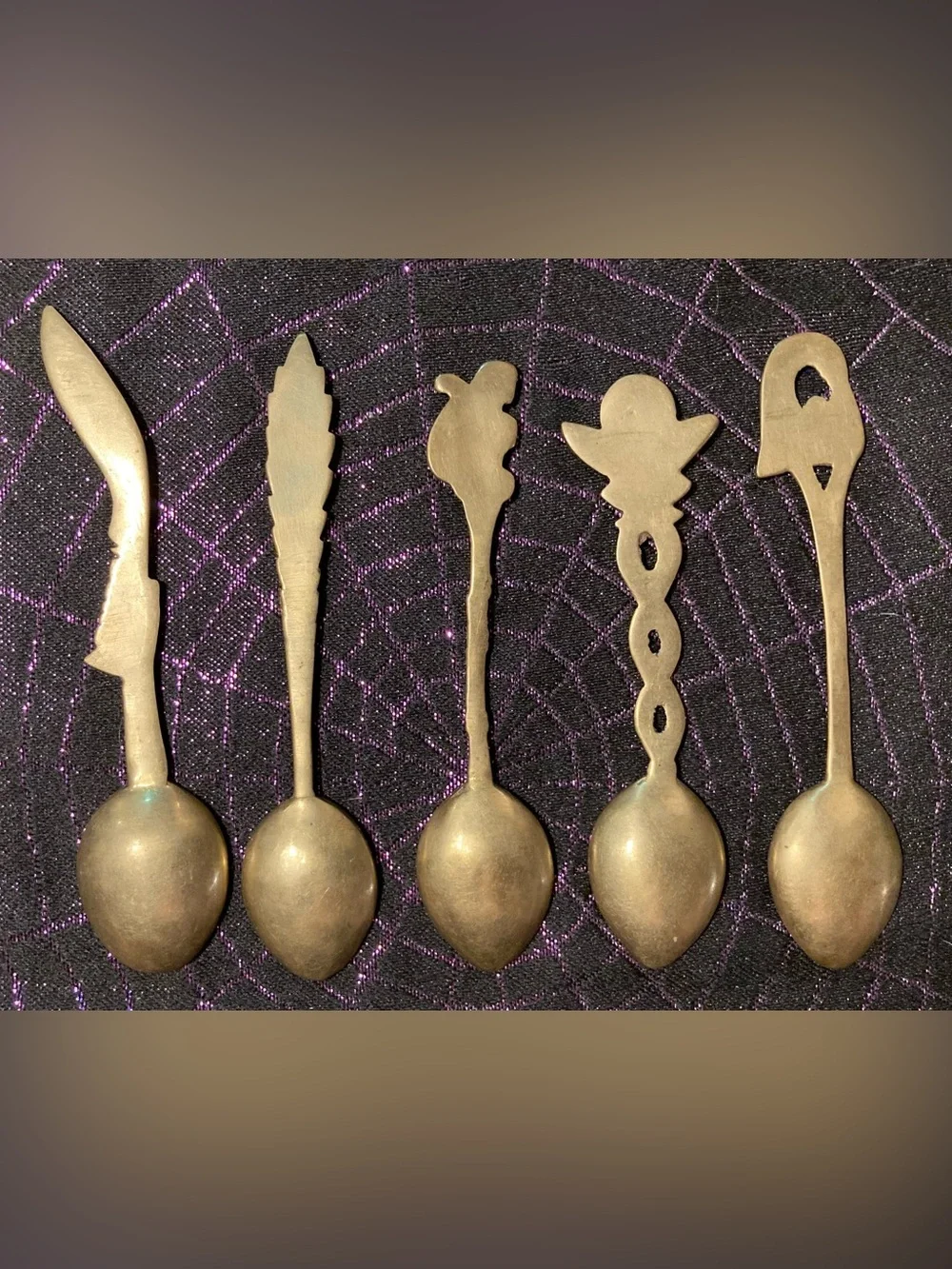 Antique-Style Brass Indian Spice Spoon Set